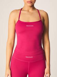 MISSGUIDED 女士修身吊带背心，细肩带设计，适合运动、瑜伽、普拉提等健身训练，修身显瘦，运动休闲两相宜。 - 玫瑰紅 - 查看 4