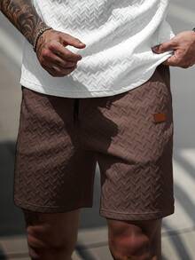 Manfinity CasualCool Quần short nam mùa hè chất liệu jacquard, có dây rút, cổ áo bo gân và miếng vá da, món quà lý tưởng cho bạn trai hoặc chồng. - Cà phê nâu - Xem 3