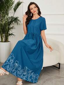 Al Najma Women's Woven One-Shoulder Floral Print Loose Long Dress - Blue - View 8