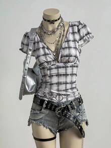 EgrlEra Women's Plaid Elegant Casual Chic Blouse, Suitable For Spring/Summer Daily Wear - Multicolor - View 3