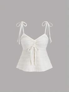 Sweetra 女士浪漫优雅吊带系带蝴蝶结吊带背心和蛋糕裙两件套，春夏款 - 杏色 - 查看 3