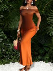 Lureya 女士时尚露肩扎染紧身连衣裙，收腰设计，性感迷人，适合旅行、假日派对、日常穿着，春夏皆宜 - 彩色 - 查看 4