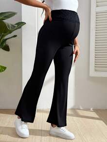 SHEIN Lace Waistband Ribbed Maternity Pants - Multicolor - View 5