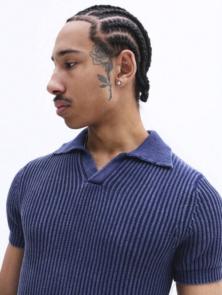 半袖リブニットポロ