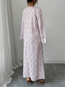 Yasmyna 女士宽松印花长袖阿拉伯连衣裙 - 粉色 - 查看 2