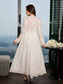 Modelyn Waist-Cinched Flared Hem Sexy & Elegant Women Long Dress - Apricot - View 2