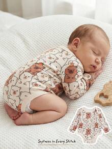 Cozy Pixies Newborn Baby Girl Capybara Pattern Knitted Soft Crew Neck Long Sleeve Bodysuit - Multicolor - View 1