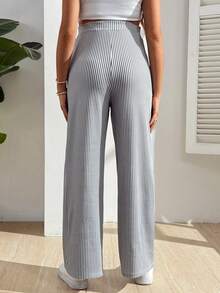 SHEIN Striped Casual Straight Leg Pants With Pockets And Tie For Pregnant Women - Grey - View 5