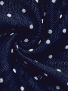 lacRébo 波点印花网纱长袖上衣，荷叶边下摆，复古风晚宴派对秋冬装 - 藍色 - 查看 9