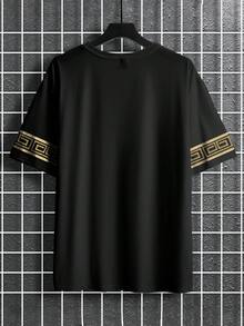 Manfinity Homme 男士休闲链条几何印花圆领短袖T恤，夏季 - 彩色 - 查看 7