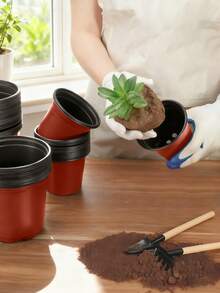 Plastic Flower Pot, Resin Round Garden Planter, Suitable For Seedlings And Flowers, Lawn And Gardening Tool, Practical Spring Essentials - Red - View 5