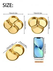 1个不锈钢双格/三格/四格酱料碟，韩式烤肉蘸酱盘，圣诞礼物，学习用品 - 金色 - 查看 12