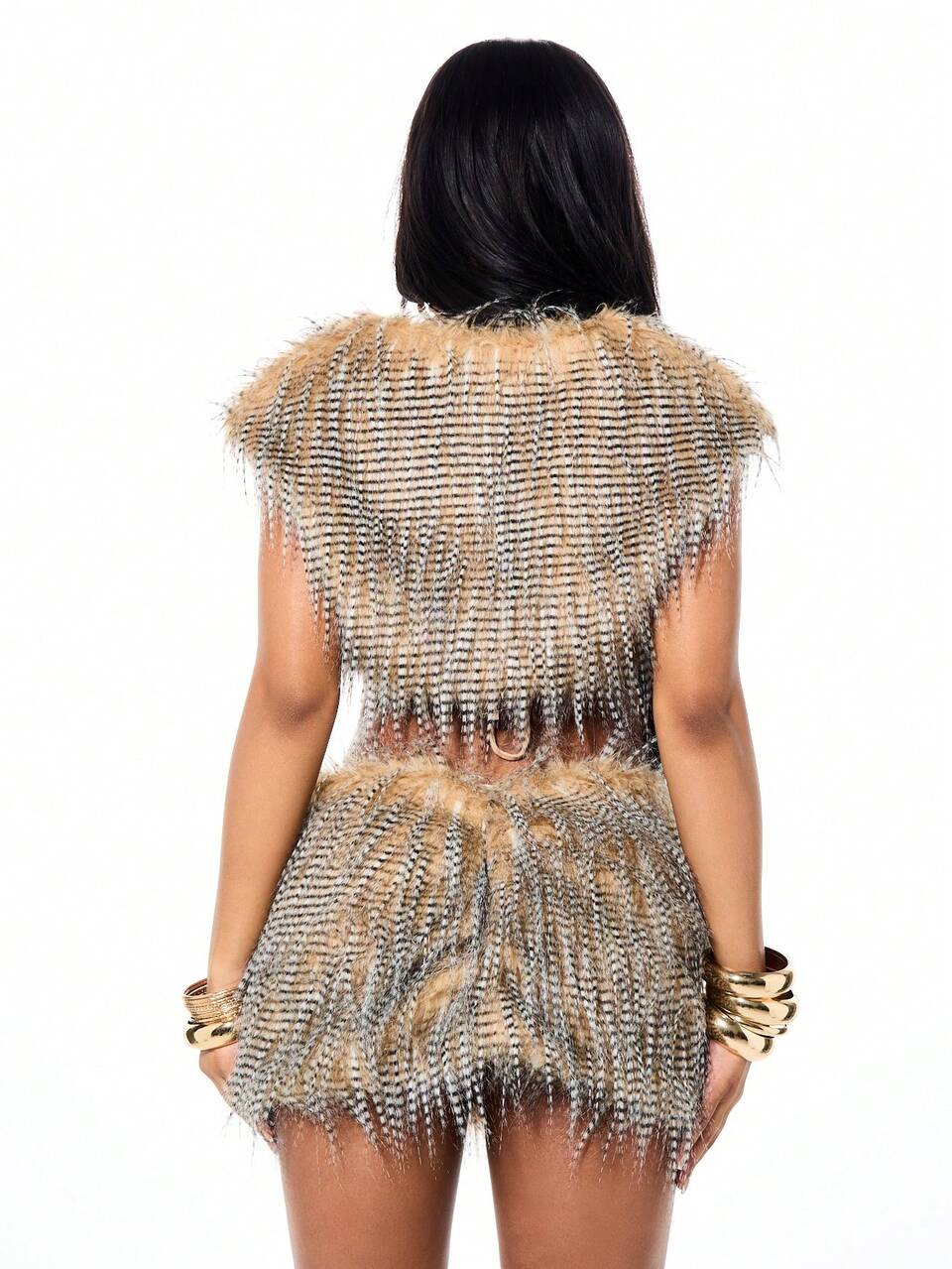 SUMWON WOMEN Gilet bolero con frange in pelliccia sintetica