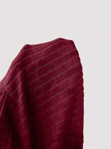 Elamini Sweet & Cute Textured Lace Splice Deep V Slim Fit Long Sleeve T-Shirt, Spring Knitted Tops For Women Maroon Top - Burgundy - View 3