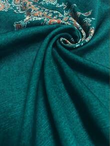 SHEIN LUNE 女士时尚西式刺绣V领长袖衬衫 - 墨綠色 - 查看 4