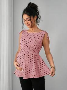 Momance Top sin mangas de maternidad con estampado de lunares - Rosa - Ver 3