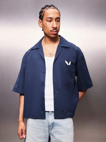 PLAYBOY X SUMWON Essential Boxy Fit Short Sleeve Button Down Shirt With Chest Logo For Casual Daily Wear Spring Summer