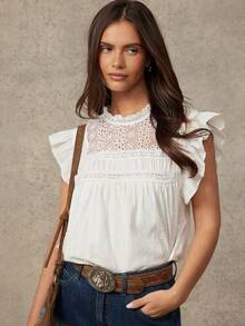 WESTFADE 女士肩部荷叶边亚麻上衣 - 白色 - 查看 6