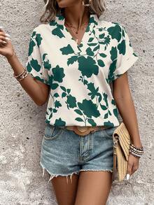 EMERY ROSE Floral Print Notched Collar Casual Versatile Short Sleeve Shirt - Multicolor - View 5