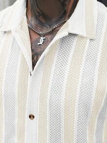 Manfinity CasualCool 梭织条纹休闲男士Polo衫 - 白色 - 查看 5