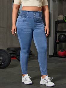 Flexra Quần jean denim co giãn dáng ôm vừa vặn, cạp cao, thoải mái dành cho nữ cỡ lớn - Rửa trung bình - Xem 6