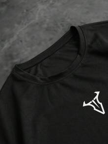 Sport MetroGents 男士极简印花圆领短袖运动T恤 - 黑色 - 查看 3