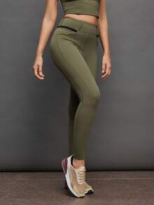 Activina Women's Minimalist Elastic Breathable Slant Pocket Skinny Equestrian Pants - Olive Green - View 4