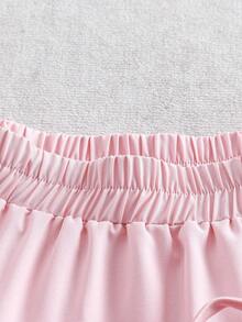EMERY ROSE Women's Solid Color Bow Decor Elastic Waist Casual Skirt - Pink - View 5