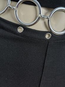 SHEIN DivaQ 女士金属孔眼吊带露脐上衣和短裤两件套 - 黑色 - 查看 5