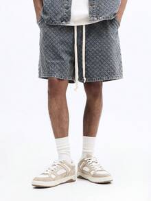SUMWON Textured Denim Short Sleeve Shirt And Shorts Co-Ord Set With Button Up Closure Classic Collar Regular Fit Matching Two Piece Outfit Summer Casual Wear - Blue - View 4