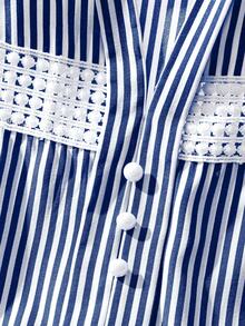 GlowEve CURVE Striped Patchwork Ruffle Sleeveless Blouse, Summer - Navy Blue - View 3