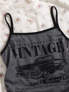 SHEIN 女童印花撞色吊带休闲背心，适合外出、度假和日常穿着 - 深灰色 - 查看 6