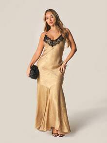 MISSGUIDED Metallic Lace Trim Mermaid Maxi Dress With Cross Back Straps For Evening Special Occasions - Multicolor - View 4