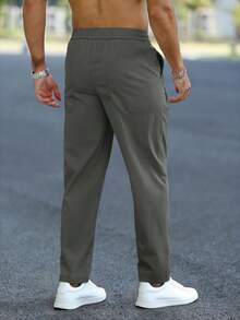 Manfinity Homme Men's Solid Color Drawstring Waist Casual Versatile Daily Wear Pants - Grey - View 2