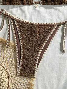 Swim Mod Women's Jacquard Fabric Shell Crochet Trim Shell Decor Bikini Set, Spring/Summer - Brown - View 6
