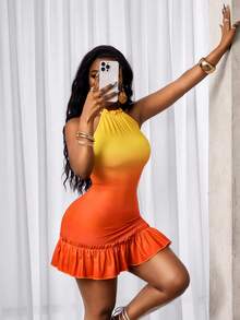 BamGleam Women's Ombre Ruffle Hem Halter Neck Dress - Multicolor - View 5