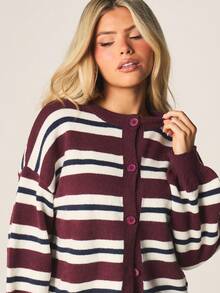 MISSGUIDED Cropped Button Front Striped Knit Cardigan With Ribbed Cuffs Fall Winter Long Sleeve Open Front Sweater - Multicolor - View 4