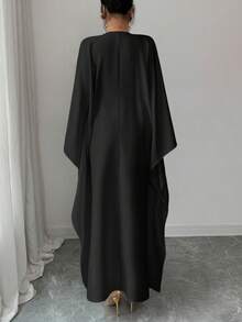 SHEIN Elenzya 金色滚边装饰优雅收腰修身中长连衣裙 - 黑色 - 查看 2