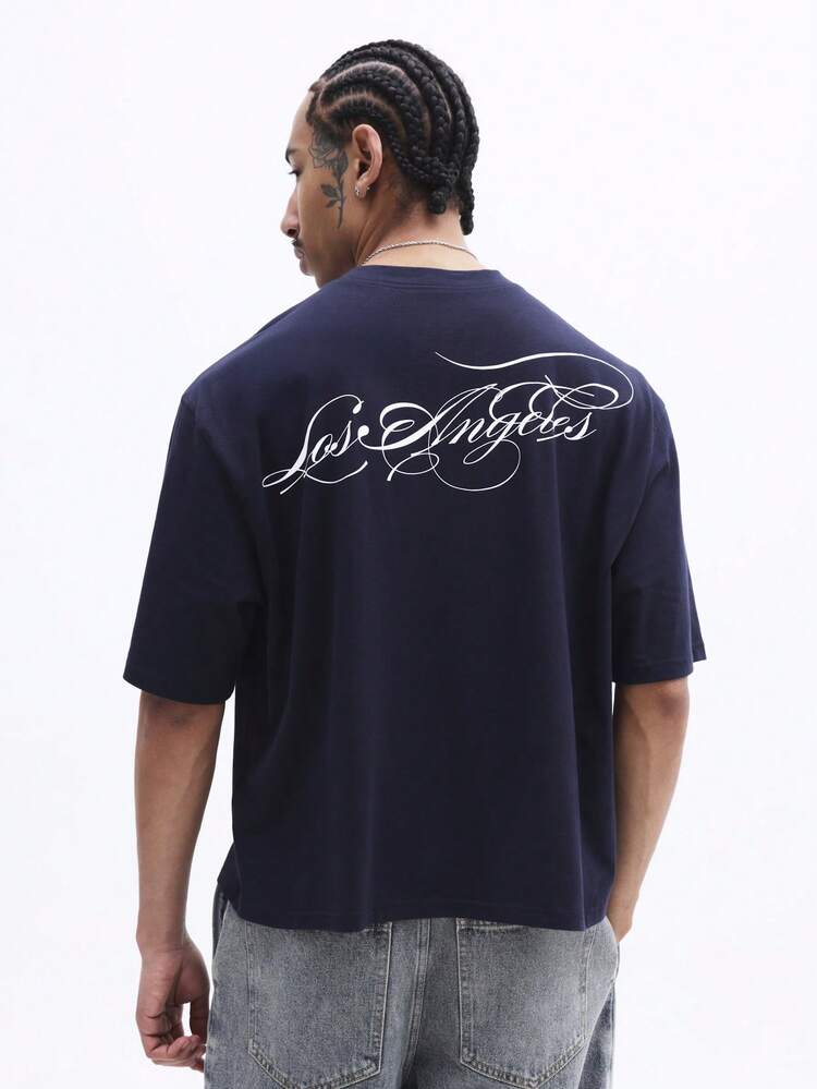 Navy Script Graphic Tee With Los Angeles Text
