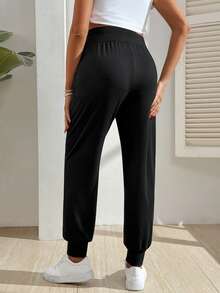 SHEIN 女士超柔软亲肤高弹休闲孕妇裤 - 黑色 - 查看 2