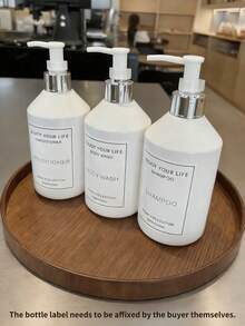 Three 500ml/16oz White Slanted Shoulder Lotion Sub Bottles, Press Shampoo Bath Gel Conditioner Refillable Plastic Bottles, With Waterproof Labels, Body Lotion Cosmetics Packaging, Bathroom Bathroom Beauty Salon Sub Bottle Set. - White - View 3