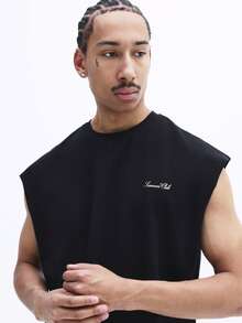 SUMWON 印花图案圆领无袖夏季休闲纯棉男士背心肌肉T恤 Rodeo Drive California - 黑色 - 查看 5