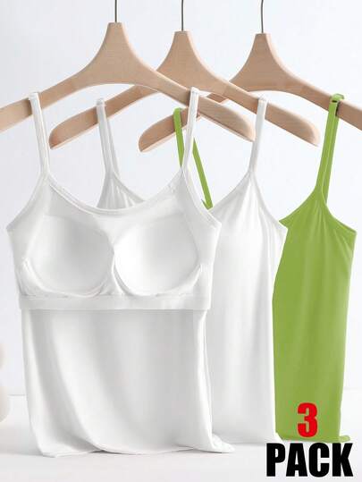 GlowEve 3pcs Women Casual Everyday Commute Minimalist Solid Color Anti-Flashing Integrated Padded Camisole