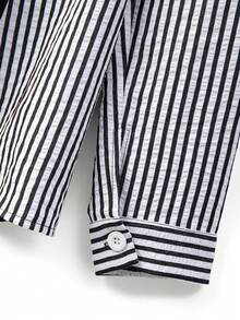 GlowEve CURVE Women's Spring/Summer Striped Patchwork Ruffle Hem Long Sleeve Blouse, Lightweight Elegant Office/Casual Wear - Black and White - View 4