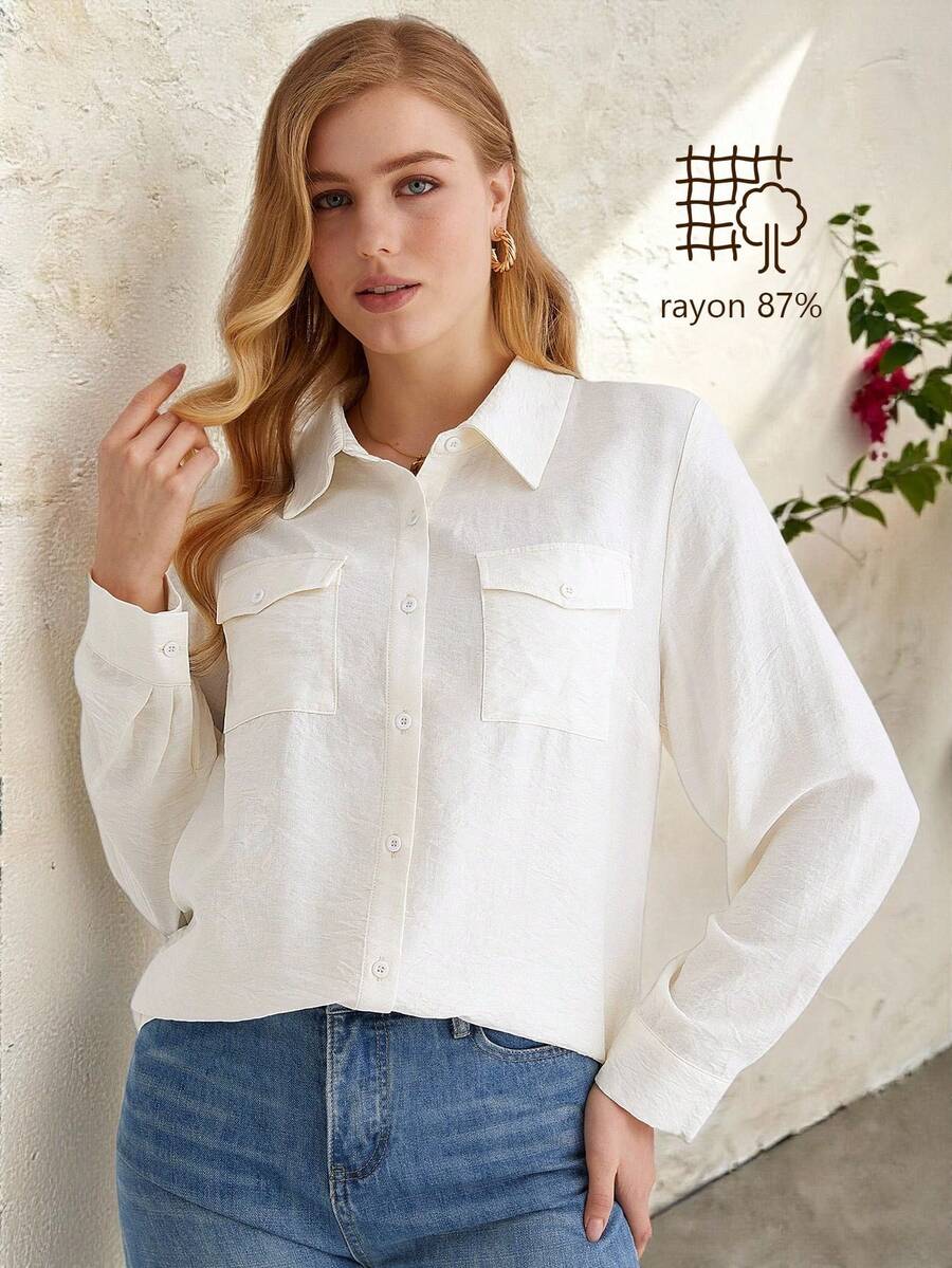 Parysyn 女士大码春夏休闲日常舒适长袖翻领衬衫