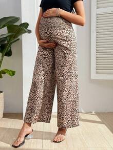 SHEIN 休闲豹纹弹力腰孕妇阔腿裤，夏季 - 彩色 - 查看 5