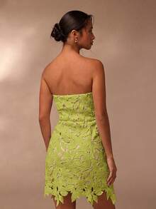 Glamine Elegant Peak Green Water-Soluble 3D Flower Tube Mini Dress - Green - View 2