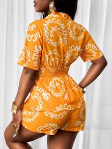 BamGleam Conjunto casual de 2 piezas para mujer con camiseta con estampado total y fruncido delantero, y shorts de cintura elástica, conjunto de playa para mujer, conjunto de vacaciones para mujer, ropa de verano de 2 piezas para mujer, conjunto casual de 2 piezas para mujer - Amarillo - Ver 4