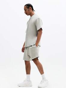 SUMWON Essentials 宽松圆领短袖T恤和配套短裤套装，休闲夏季居家服 - 淺藍色 - 查看 3