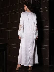 Layrah Elegante y lujoso vestido con cuello en V, mangas acampanadas con flecos y asimétrico, para primavera/verano - Blanco - Ver 3